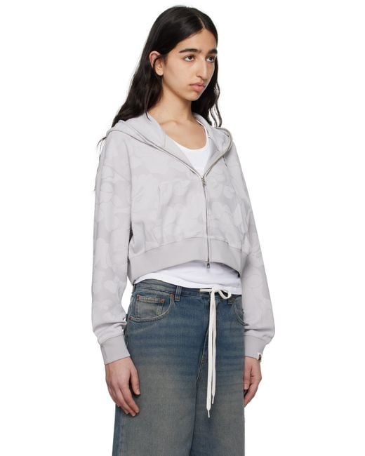 A Bathing Ape White Solid Camo Jacquard One Point Cropped Zip Hoodie