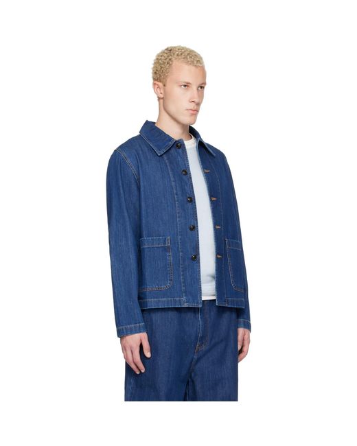 Merz B. Schwanen Blue Cropped Worker's Denim Jacket for men