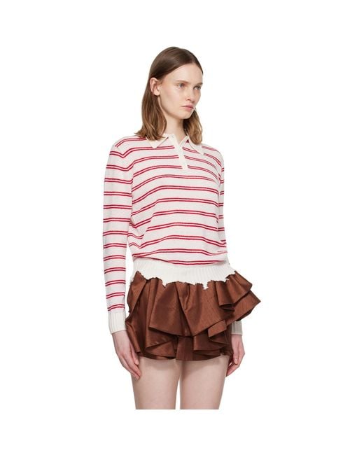 ShuShu/Tong Red Off- & Striped Long-Sleeve Knit Polo