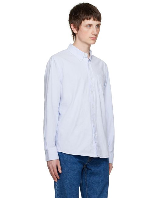 Nudie Jeans White Blue John Summer Shirt for men