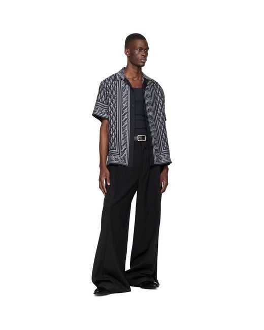 Versace Black Printed Silk Twill Slim Shirt for men