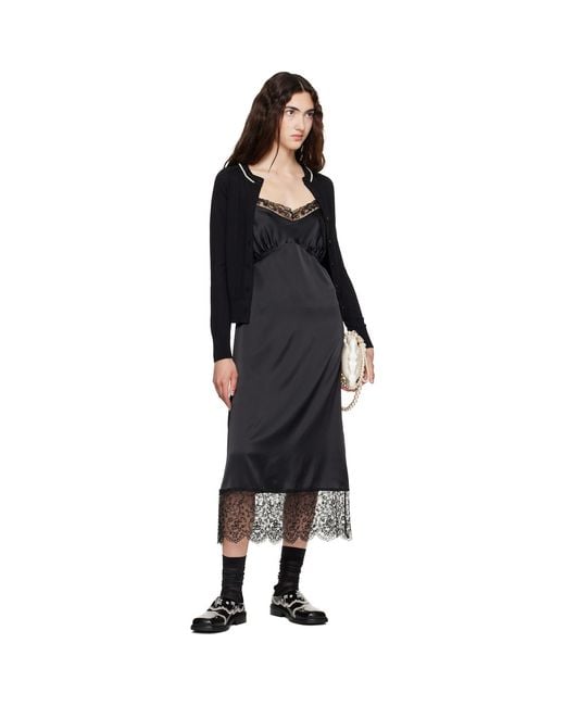 Simone Rocha Black Lace Trim Slip Midi Dress