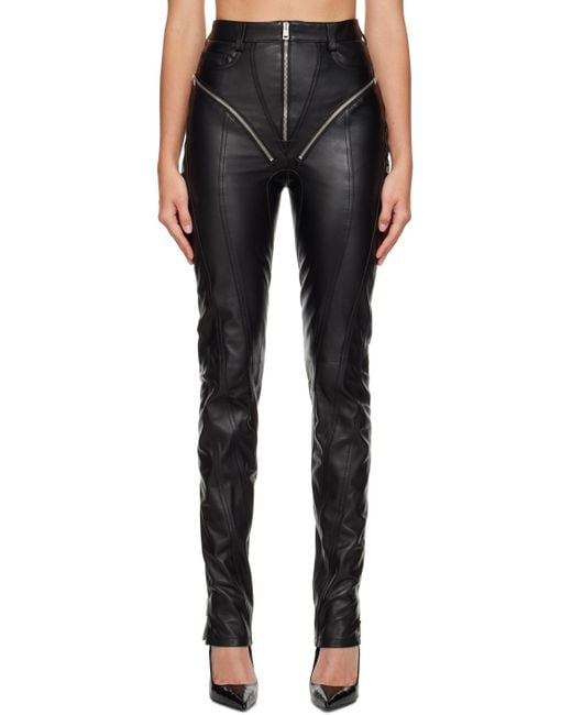Mugler Black Zip-embellished Leather Trousers