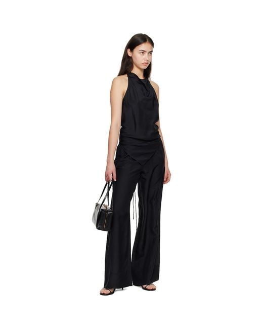 St. Agni Black Silk Grid Halter Top