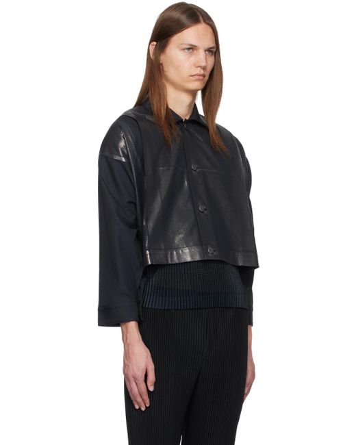 Issey Miyake Black Tucked Foil Jacket for men