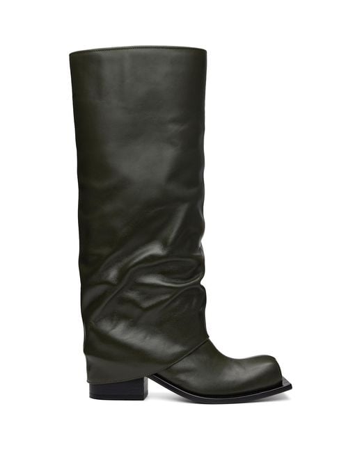 FIDAN NOVRUZOVA Black Khaki Havva Chunky Heel Tall Boots