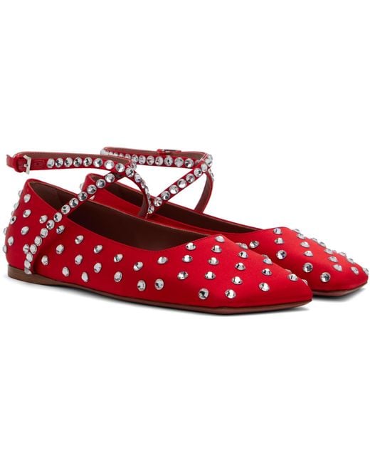 AMINA MUADDI Red Ane Crystal Lace Up Ballerina Flats