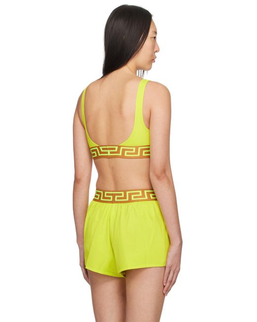Versace Yellow Green Greca Border Bikini Top