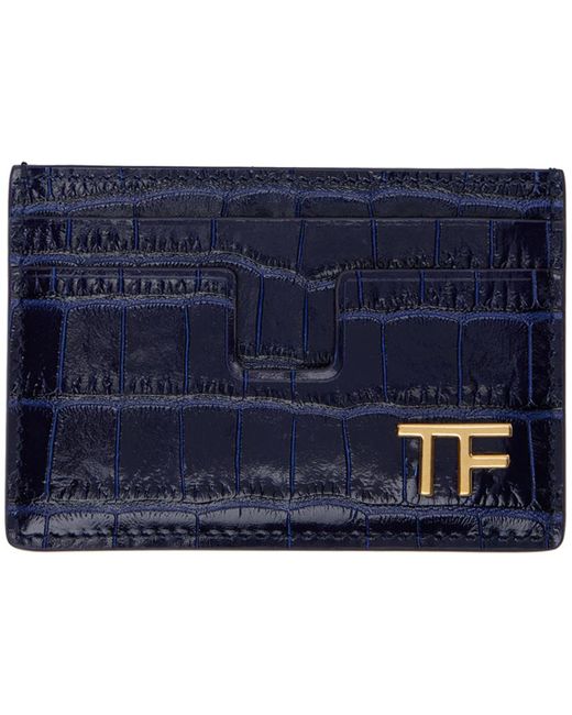 Porte-cartes bleu marine en cuir gaufré façon croco Tom Ford en coloris Blue