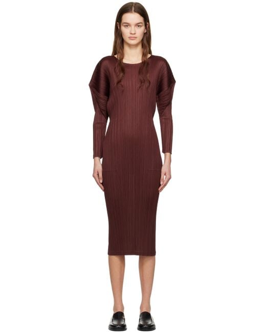 Pleats Please Issey Miyake Red Burgundy Monthly Colors February Maxi Dress