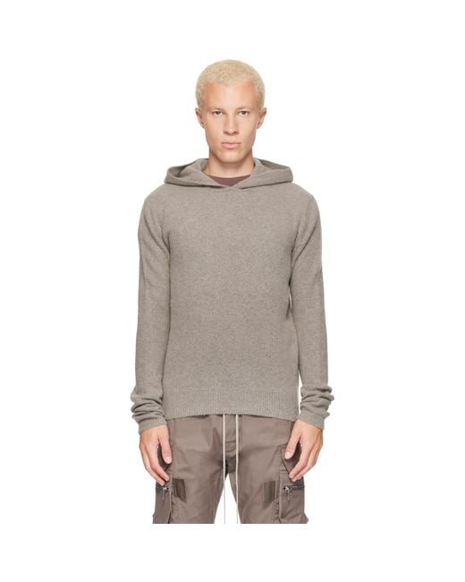 Rick Owens Gray Tower Felt Cashmere Hoodie for men
