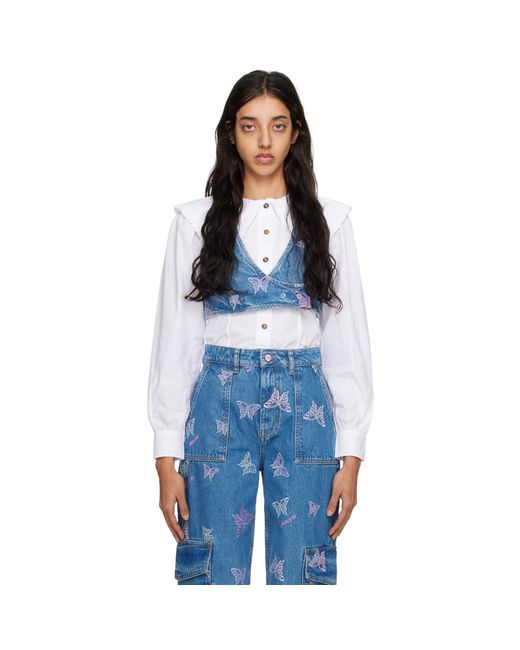 Ganni Blue Embroidered Tank Top