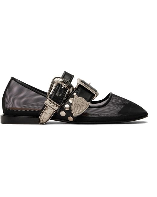 Toga Black Metal Mesh Ballerina Flats