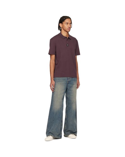 HUGO Purple Burgundy Stacked-Logo Interlock Cotton Polo for men