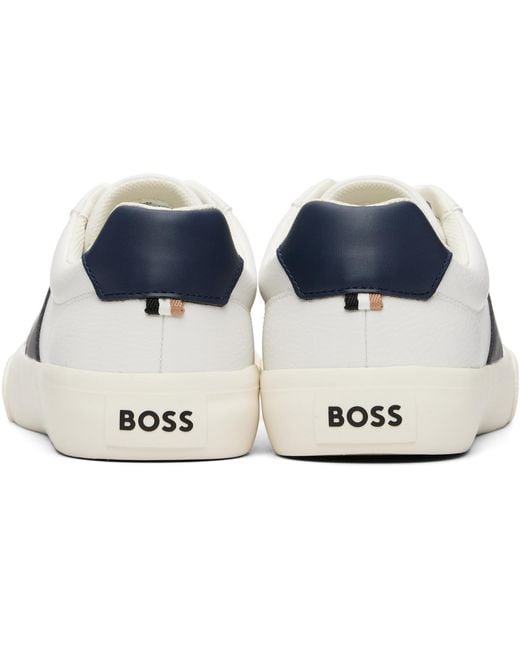 Boss Black Grained Faux-Leather Sneakers for men