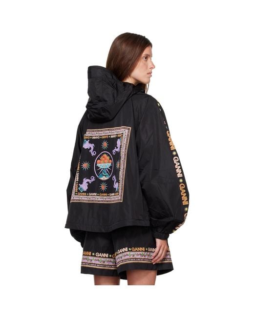 Ganni Black Placement Printed Flyweight Nylon Jacket