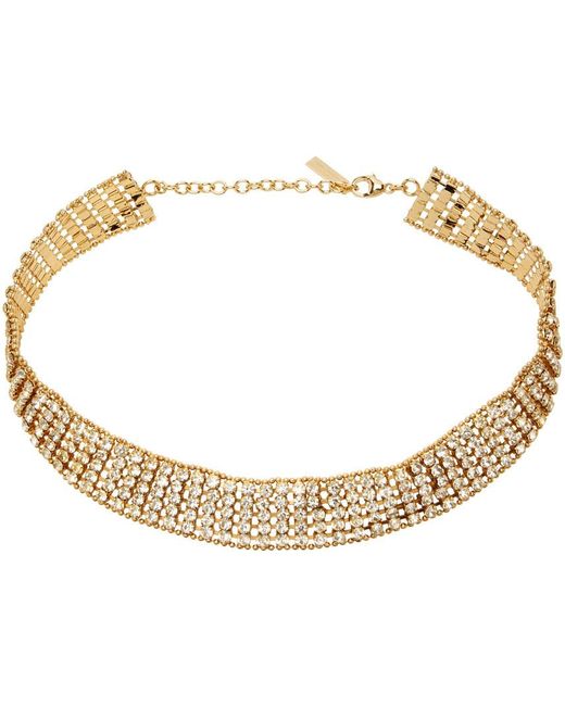 Saint Laurent Metallic Gold Crystal Chunky Knitted Choker Necklace