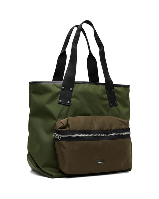Sacai Green Khaki Large Pocket Tote for men