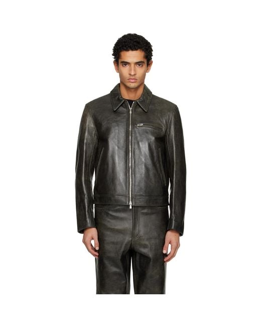 TONYWACK Black Zip Leather Jacket for men