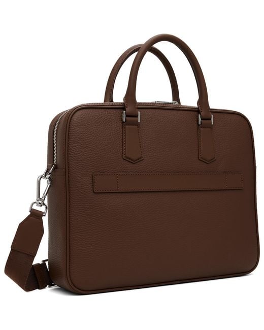 Boss Brown Grained Leather Briefcase for men