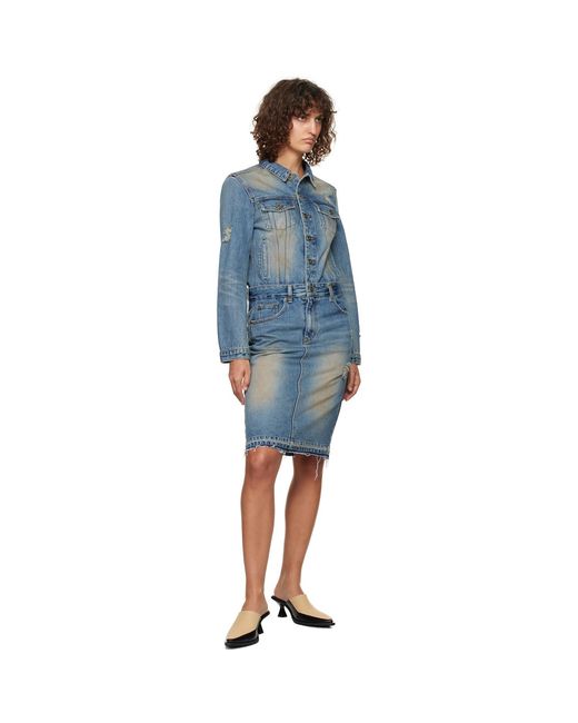 we11done Black Washed Denim Midi Dress