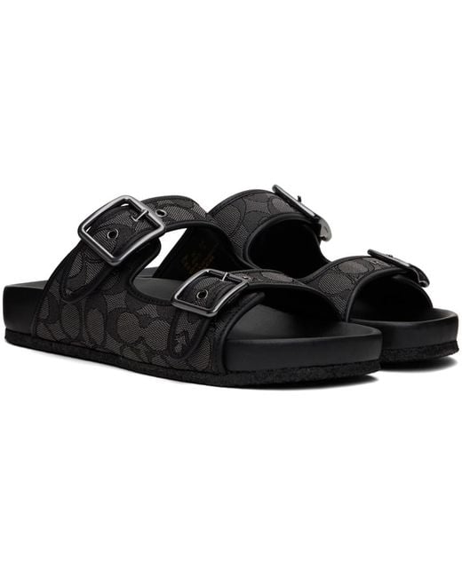 COACH Black Buckle Strap Sandals for men