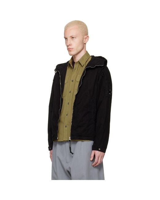 C P Company Black Micro-Reps Hooded Lens Jacket for men