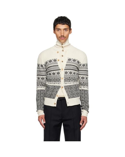 Dries Van Noten Gray Off- Jacquard Wool Cardigan for men