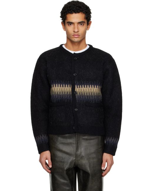 TONYWACK Black Alpaca Jacquard Knitted Cardigan for men