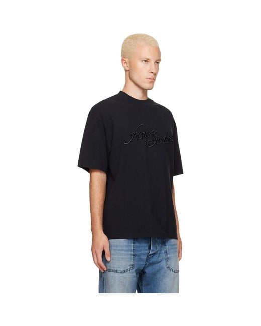 Acne Black Piqué Logo T-Shirt for men