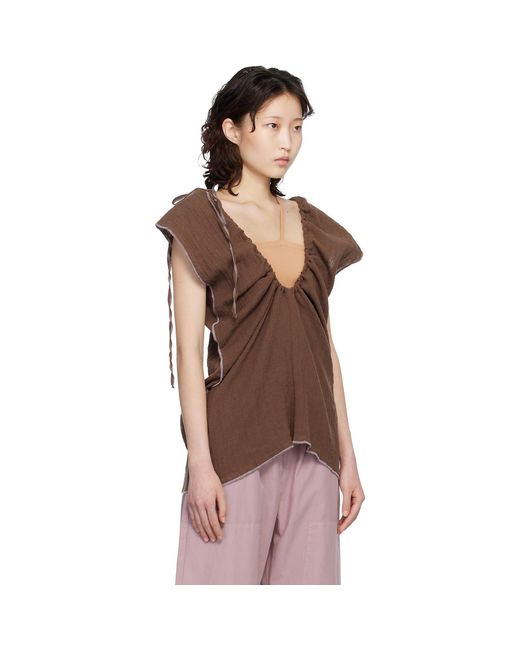 Baserange Brown Crinkle Linen Max Blouse