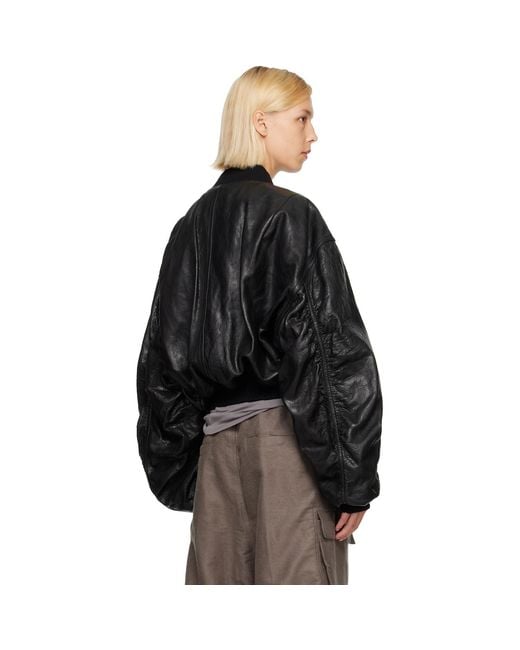 Rick Owens Black Tower Secchia Cropped Leather Flight Jacket