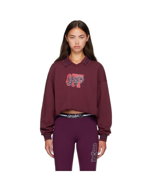 Off-White c/o Virgil Abloh Purple Burgundy 'Off' College Crop Polo Sweatshirt