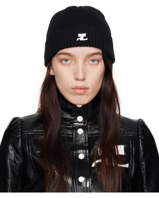 Courreges Black Ribbed Wool Beanie