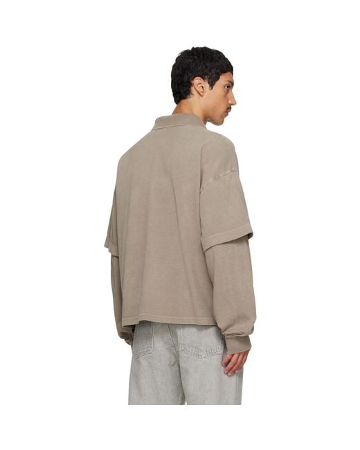 Agolde Gray Khaki Curren Double Sleeve Polo for men