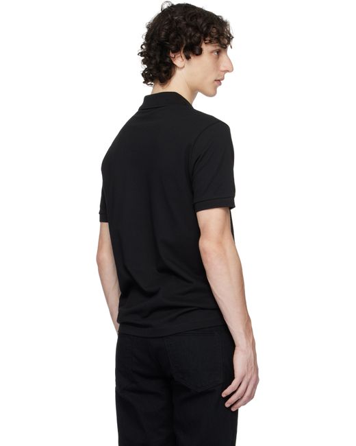 メンズ Boss ブラック スリムフィット ストレッチコットン ロゴパッチ ポロシャツ Black