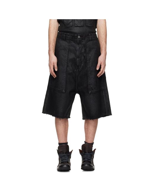 Det Blev Sent Black Waxed Fatigue Shorts for men