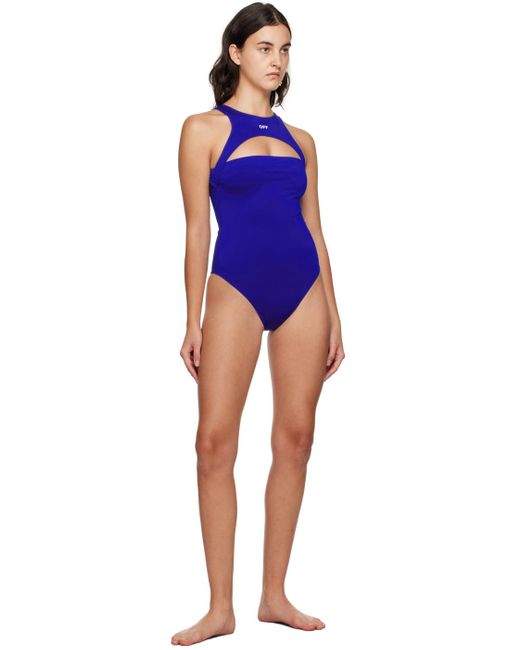 Off-White c/o Virgil Abloh Black Blue Off Stamp Rower One-piece Swimsuit