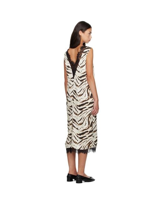 Ganni Multicolor Off- & Zebra Satin Midi Dress