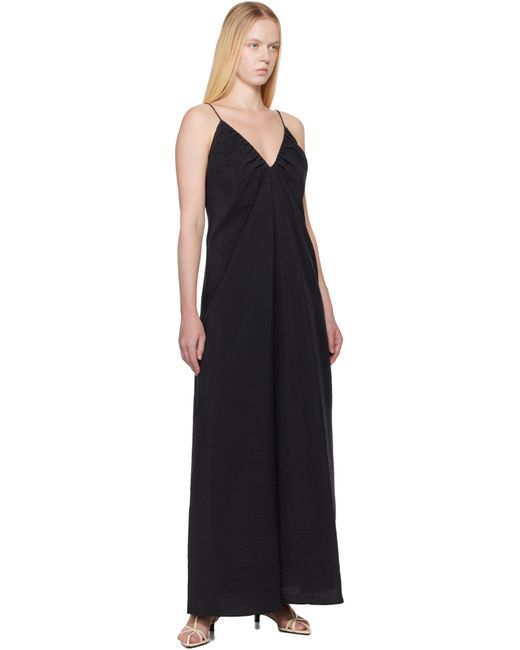 Rohe Black Hammered Silk V-Neck Strap Maxi Dress