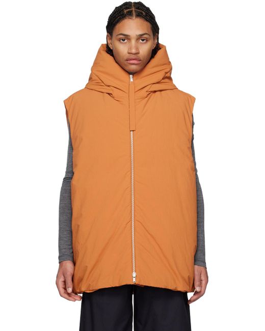 Jil Sander Orange Hooded Down Vest for men