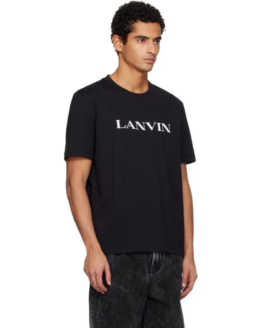 Lanvin Black Embroidered Cotton T-Shirt for men