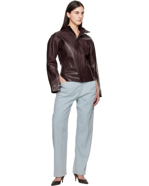 Victoria Beckham バーガンディ Sculptural レザージャケット Brown