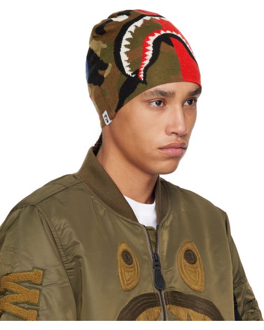 A Bathing Ape Green 1St Shark Knit Beanie for men