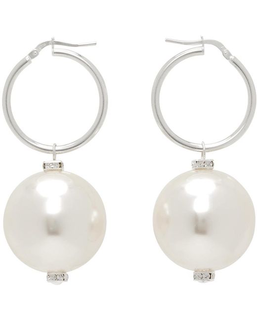 Magda Butrym White Silver & Mini Hoop Pearl Earrings