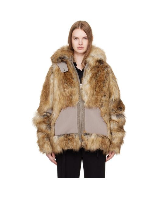 OTTOLINGER Brown Tan Oversized Furry Multiline Jacket