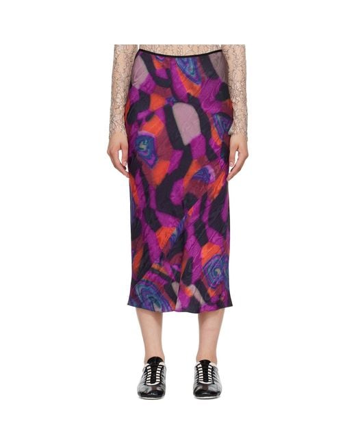 Dries Van Noten Purple Printed Midi Skirt