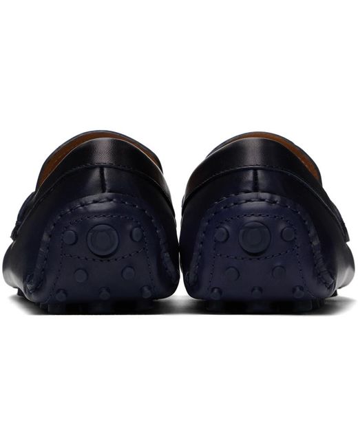 Ferragamo Black Navy Gancini Ornament Loafers for men