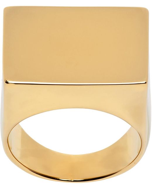 Dries Van Noten Metallic Gold Square Signet Ring for men
