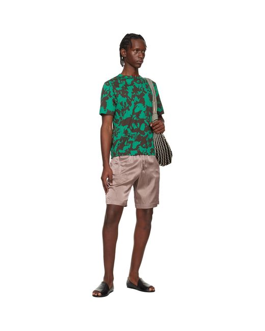 Dries Van Noten Green Printed Cotton T-Shirt for men